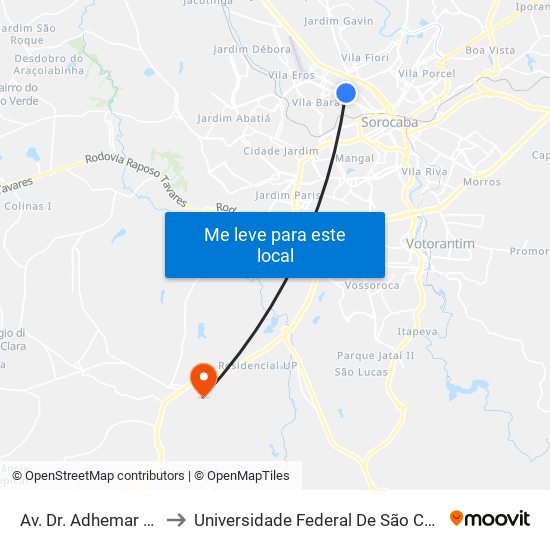 Av. Dr. Adhemar De Barros, 310 to Universidade Federal De São Carlos - Campus Sorocaba map