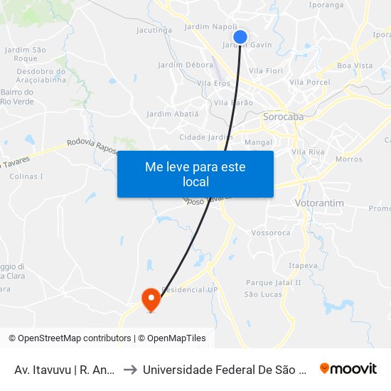 Av. Itavuvu | R. Andrelino De Souza to Universidade Federal De São Carlos - Campus Sorocaba map