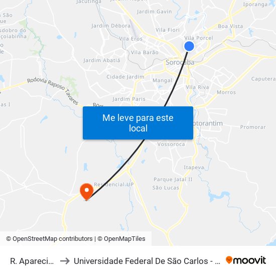 R. Aparecida, 714 to Universidade Federal De São Carlos - Campus Sorocaba map