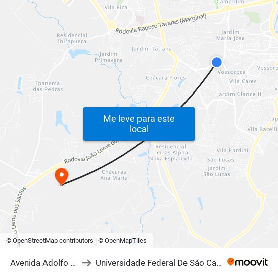 Avenida  Adolfo Massaglia, 66 to Universidade Federal De São Carlos - Campus Sorocaba map