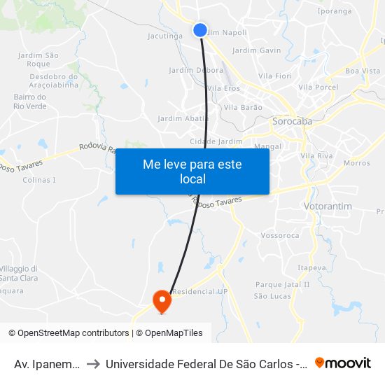 Av. Ipanema, 5000 to Universidade Federal De São Carlos - Campus Sorocaba map