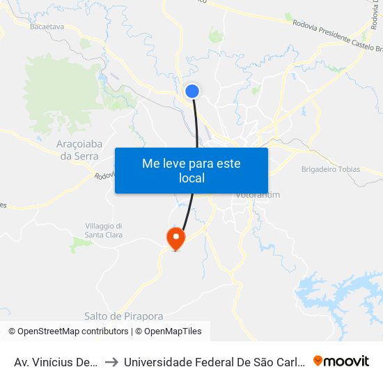 Av. Vinícius De Moraes, Sn to Universidade Federal De São Carlos - Campus Sorocaba map