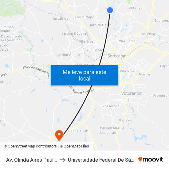 Av. Olinda Aires Paulete, Altura Do Nº 198. to Universidade Federal De São Carlos - Campus Sorocaba map
