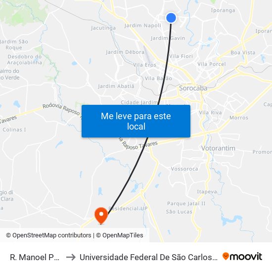 R. Manoel Peres, 115 to Universidade Federal De São Carlos - Campus Sorocaba map