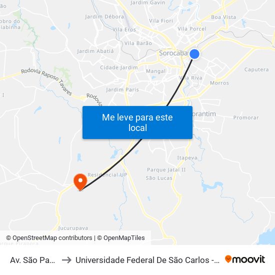 Av. São Paulo, 825 to Universidade Federal De São Carlos - Campus Sorocaba map