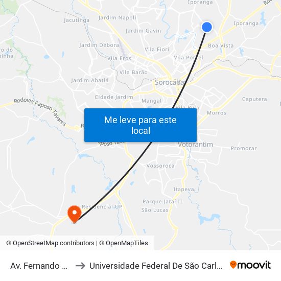 Av. Fernando Stecca, 995 to Universidade Federal De São Carlos - Campus Sorocaba map