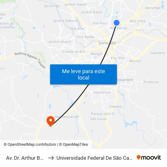 Av. Dr. Arthur Bernardes, 655 to Universidade Federal De São Carlos - Campus Sorocaba map