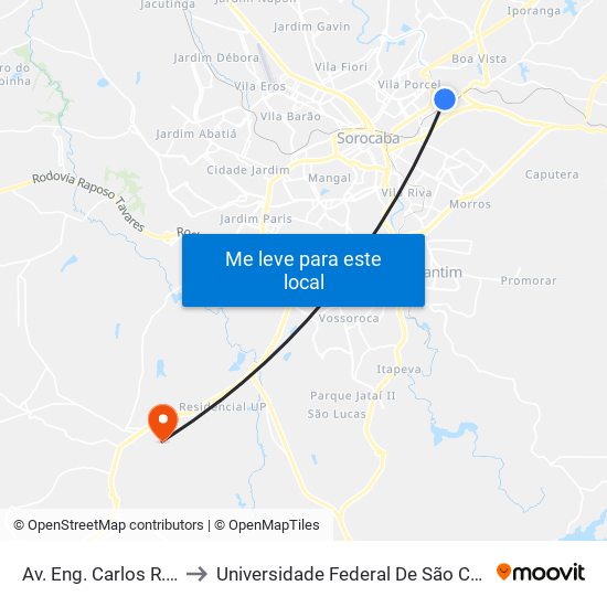 Av. Eng. Carlos R. Mendes, 1071 to Universidade Federal De São Carlos - Campus Sorocaba map