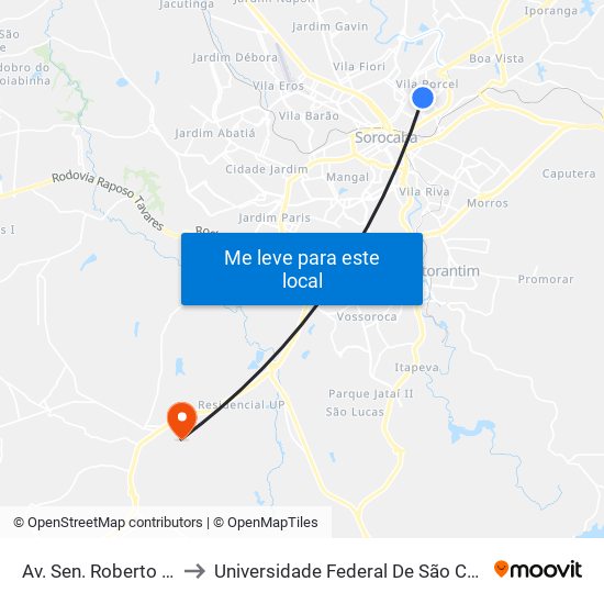 Av. Sen. Roberto Simonsen, 470 to Universidade Federal De São Carlos - Campus Sorocaba map