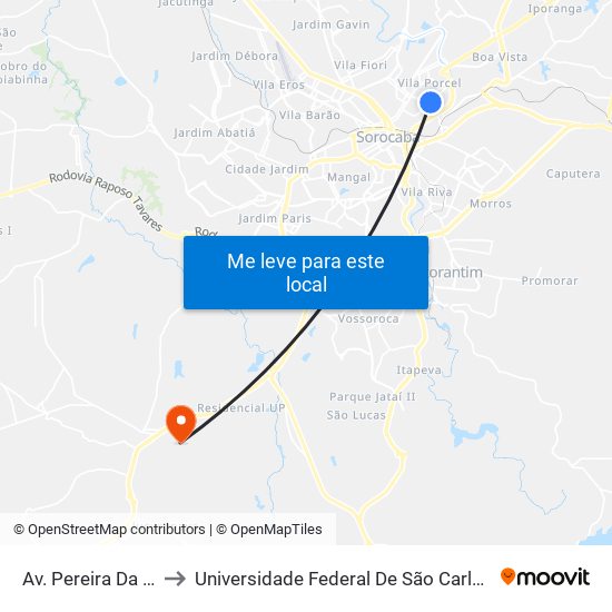 Av. Pereira Da Silva, 1144 to Universidade Federal De São Carlos - Campus Sorocaba map