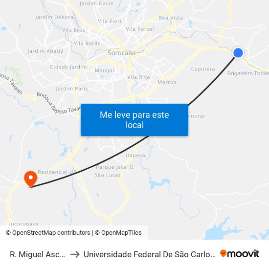 R. Miguel Ascêncio, 706 to Universidade Federal De São Carlos - Campus Sorocaba map