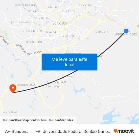 Av. Bandeirantes, 3790 to Universidade Federal De São Carlos - Campus Sorocaba map