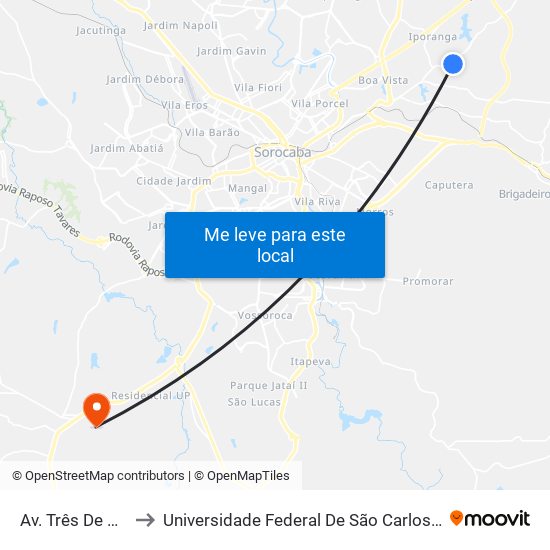 Av. Três De Março, Sn to Universidade Federal De São Carlos - Campus Sorocaba map