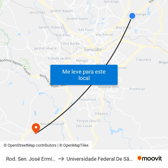 Rod. Sen. José Ermírio De Moraes , Km 3 to Universidade Federal De São Carlos - Campus Sorocaba map