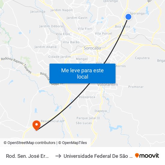 Rod. Sen. José Ermírio De Moraes , Sn to Universidade Federal De São Carlos - Campus Sorocaba map