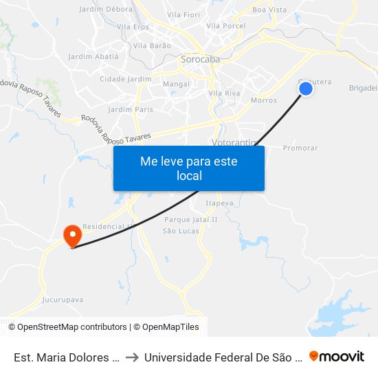 Est. Maria Dolores Piaia Lorato, 2801 to Universidade Federal De São Carlos - Campus Sorocaba map