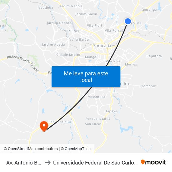 Av. Antônio Bardella, Sn to Universidade Federal De São Carlos - Campus Sorocaba map