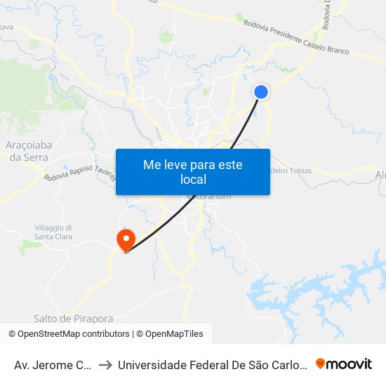 Av. Jerome Case, 1175 to Universidade Federal De São Carlos - Campus Sorocaba map