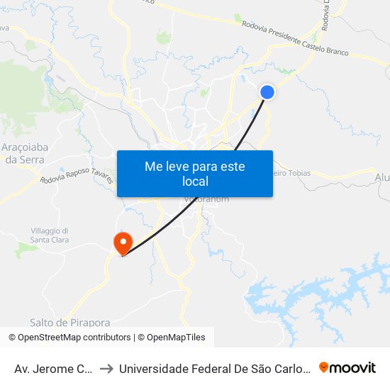 Av. Jerome Case, 1300 to Universidade Federal De São Carlos - Campus Sorocaba map