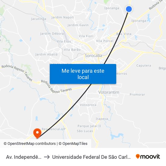 Av. Independência, 2001 to Universidade Federal De São Carlos - Campus Sorocaba map