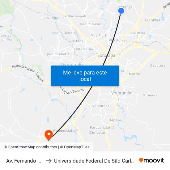 Av. Fernando Stecca, 574 to Universidade Federal De São Carlos - Campus Sorocaba map