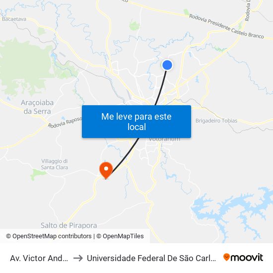 Av. Victor Andrews, 1300 to Universidade Federal De São Carlos - Campus Sorocaba map