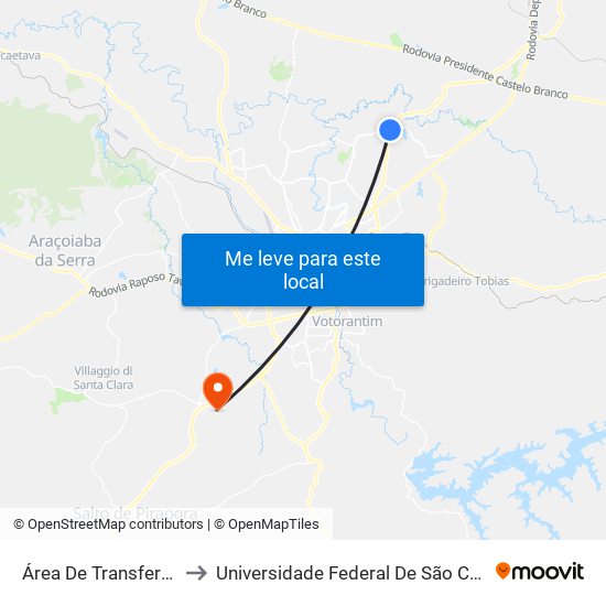 Área De Transferência Éden B/C to Universidade Federal De São Carlos - Campus Sorocaba map