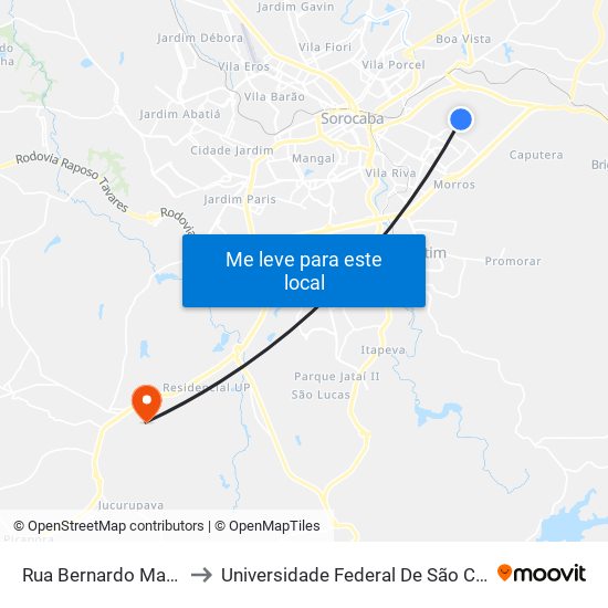 Rua  Bernardo Martins Junior, 257 to Universidade Federal De São Carlos - Campus Sorocaba map