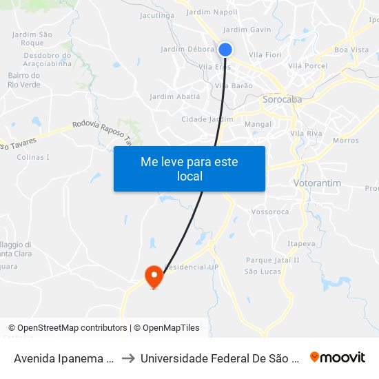 Avenida Ipanema - Towin Calçados to Universidade Federal De São Carlos - Campus Sorocaba map
