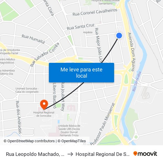 Rua Leopoldo Machado, 333-459 to Hospital Regional De Sorocaba map