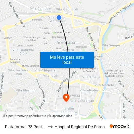Plataforma: P3 Ponto: K to Hospital Regional De Sorocaba map