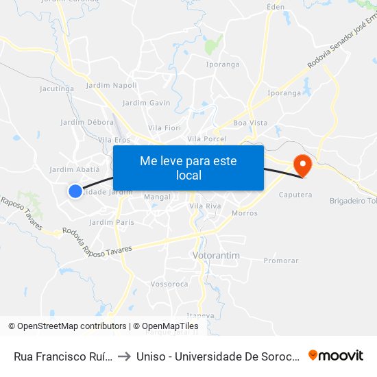 Rua  Francisco Ruíz Miranda, S/N to Uniso - Universidade De Sorocaba Cidade Universitária map