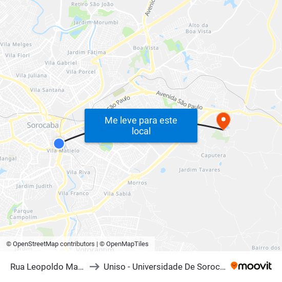 Rua Leopoldo Machado, 333-459 to Uniso - Universidade De Sorocaba Cidade Universitária map