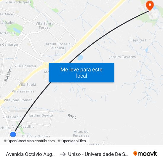 Avenida Octávio Augusto Rangel, 1011-1031 to Uniso - Universidade De Sorocaba Cidade Universitária map