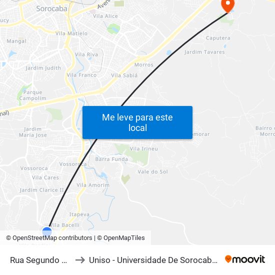 Rua Segundo Melaré, 398 to Uniso - Universidade De Sorocaba Cidade Universitária map