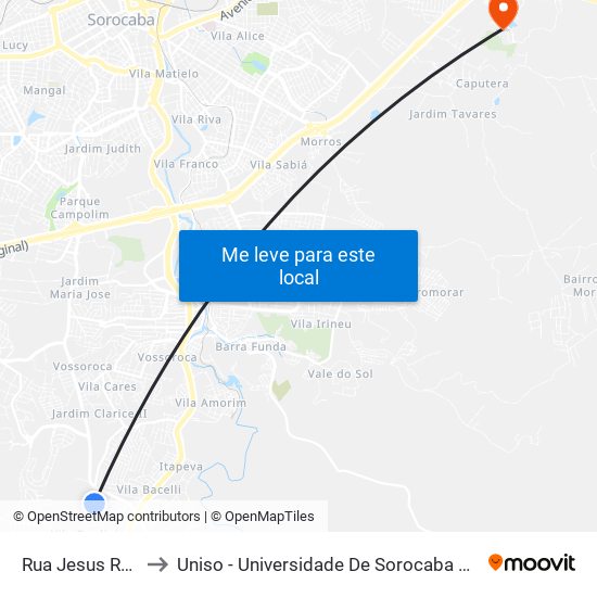 Rua Jesus Rodrigues to Uniso - Universidade De Sorocaba Cidade Universitária map