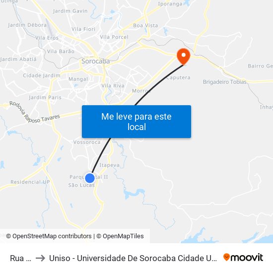 Rua 25 to Uniso - Universidade De Sorocaba Cidade Universitária map