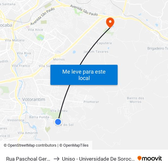 Rua Paschoal Gerônimo Fornazari to Uniso - Universidade De Sorocaba Cidade Universitária map