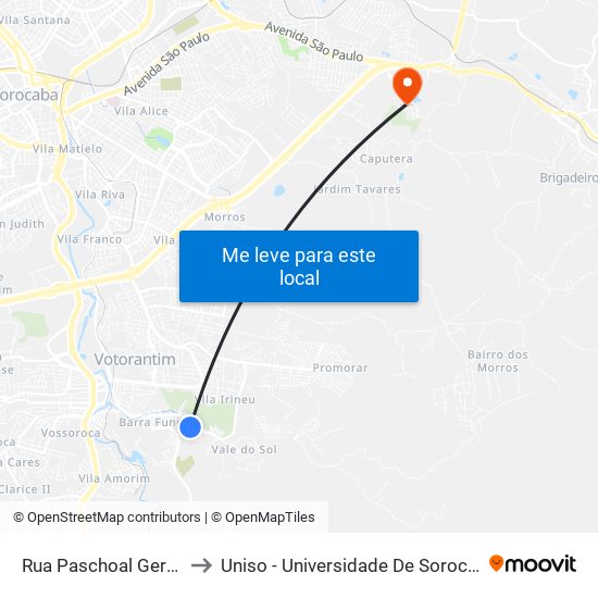 Rua Paschoal Gerônimo Fornazari to Uniso - Universidade De Sorocaba Cidade Universitária map