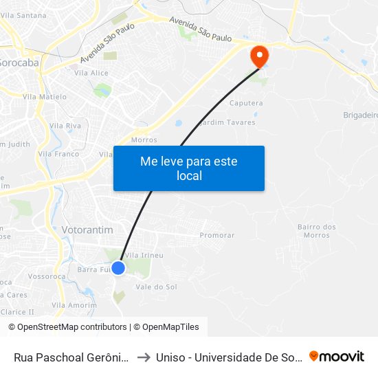 Rua Paschoal Gerônimo Fornazari, 459-523 to Uniso - Universidade De Sorocaba Cidade Universitária map