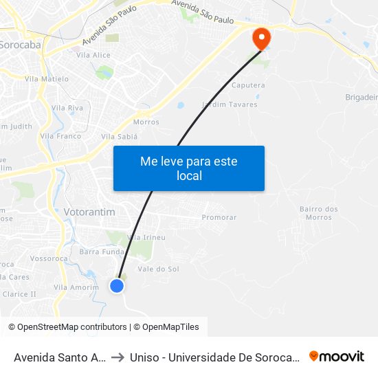 Avenida Santo Antônio, 1070 to Uniso - Universidade De Sorocaba Cidade Universitária map