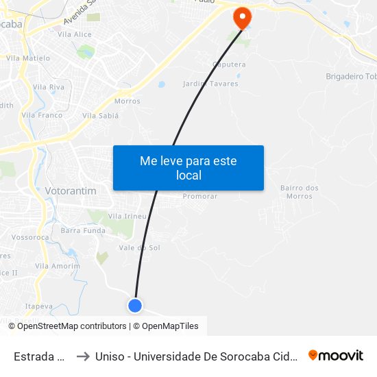 Estrada Vicinal to Uniso - Universidade De Sorocaba Cidade Universitária map