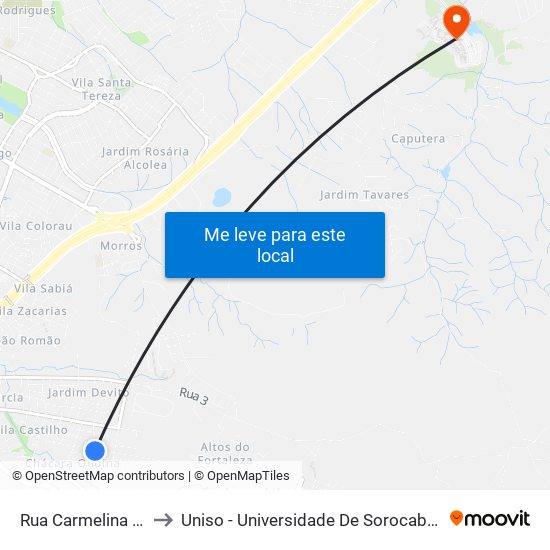 Rua Carmelina García, 190 to Uniso - Universidade De Sorocaba Cidade Universitária map