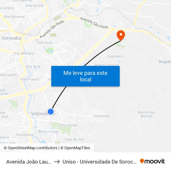 Avenida João Laureano, 210-262 to Uniso - Universidade De Sorocaba Cidade Universitária map