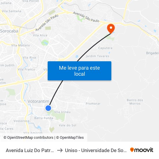 Avenida Luiz Do Patrocínio Fernandes, 963 to Uniso - Universidade De Sorocaba Cidade Universitária map