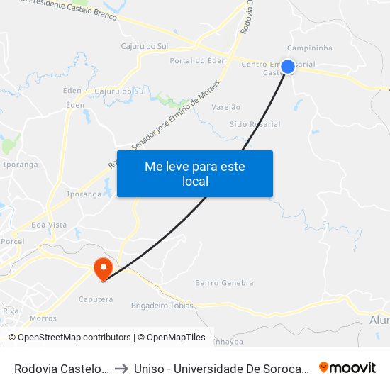 Rodovia Castelo Branco, 463 to Uniso - Universidade De Sorocaba Cidade Universitária map