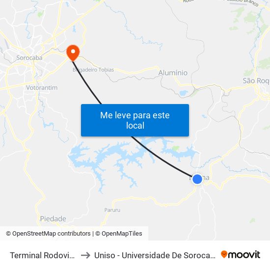 Terminal Rodoviário De Ibiúna to Uniso - Universidade De Sorocaba Cidade Universitária map