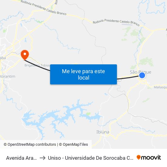 Avenida Araçaí, 168 to Uniso - Universidade De Sorocaba Cidade Universitária map