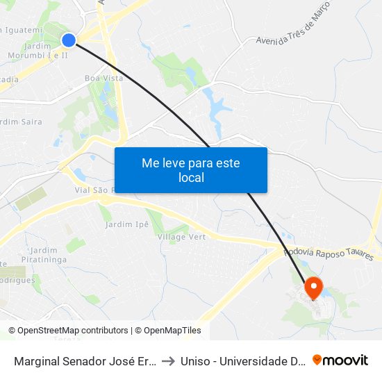 Marginal Senador José Ermírio De Morães | Rodovia, 259-433 to Uniso - Universidade De Sorocaba Cidade Universitária map