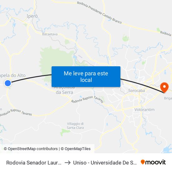 Rodovia Senador Laurindo Dias Minhoto, 2-540 to Uniso - Universidade De Sorocaba Cidade Universitária map